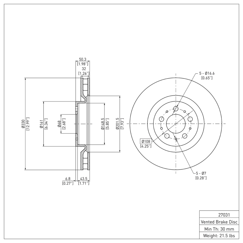 Volvo V70 Brake Rotor (1) - Front - R1 Concepts - Plain - `04-`07
